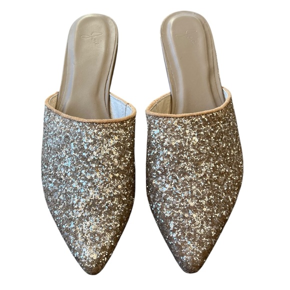 Joie Shoes - JOIE Adiel Champagne Glitter Pointed Toe Slip On Mules Shoes Size 6.5